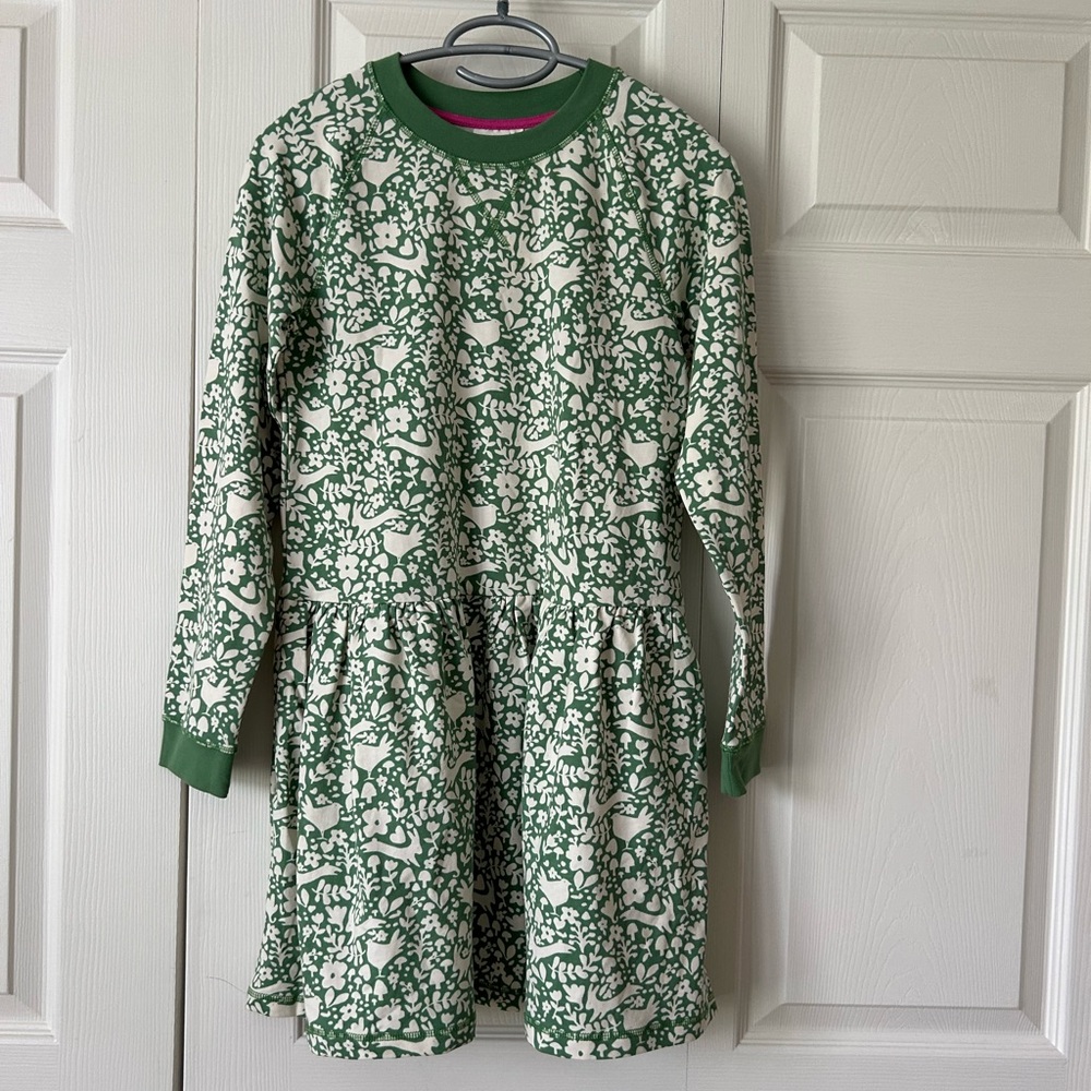 Mini Boden Green and Cream Floral Sweatshirt Dress